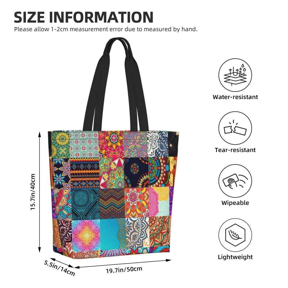 African Ankara Print Canvas Tote Bag | Washable Bohemian Shoulder Shopper