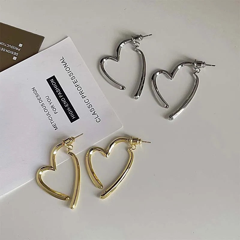 Punk Gothic Hollow Heart Hoop Earrings | Metal Cross Drop Earrings for Women