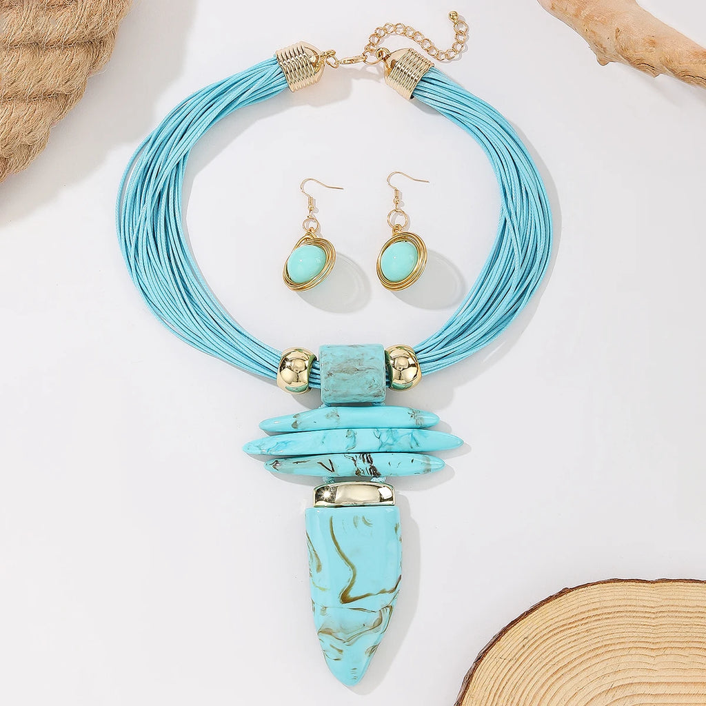 Western Turquoise Jewelry Set | Statement Necklace & Earrings