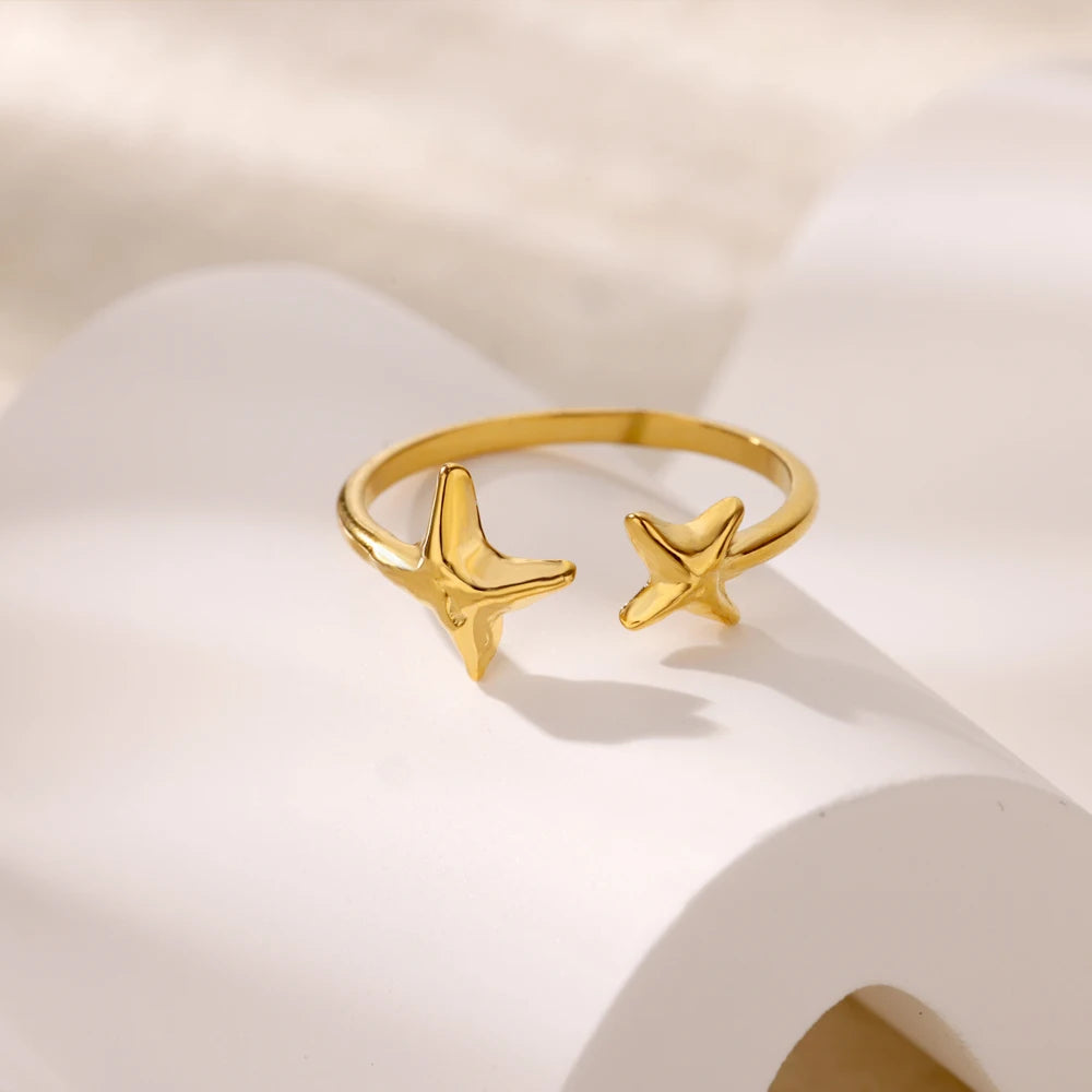 Zircon Geometric Ring Collection | 18K Gold-Plated Adjustable Stainless Steel Rings for Women