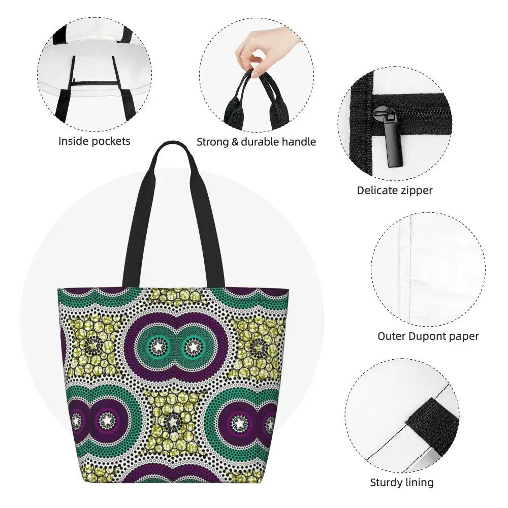 African Ankara Print Canvas Tote Bag | Washable Bohemian Shoulder Shopper