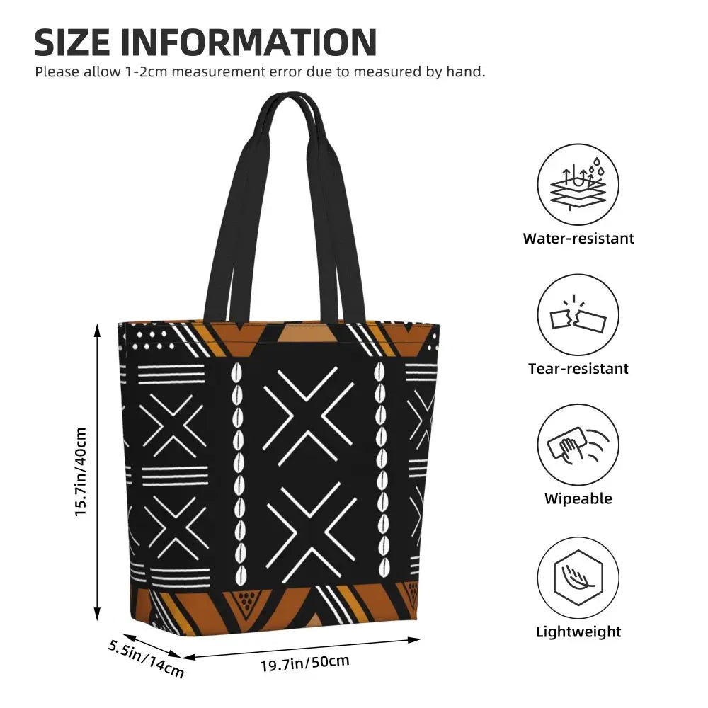 African Ankara Print Canvas Tote Bag | Washable Bohemian Shoulder Shopper