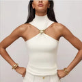 Metal Ring Sequin Crop Tank Top | Sleeveless Off Shoulder Vest for Women