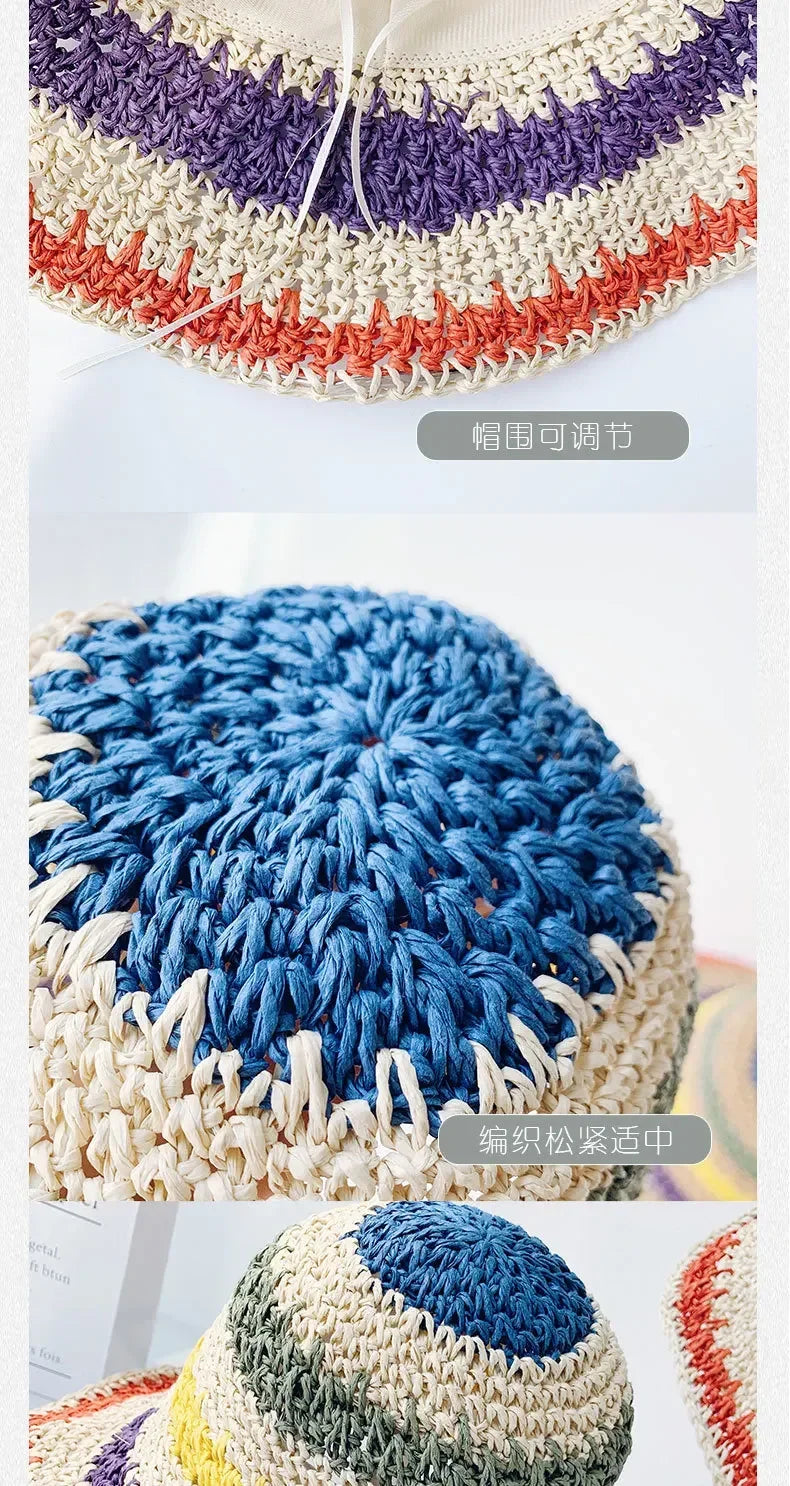 Rainbow Striped Crochet Bucket Hat | Boho Beach Sun Hat