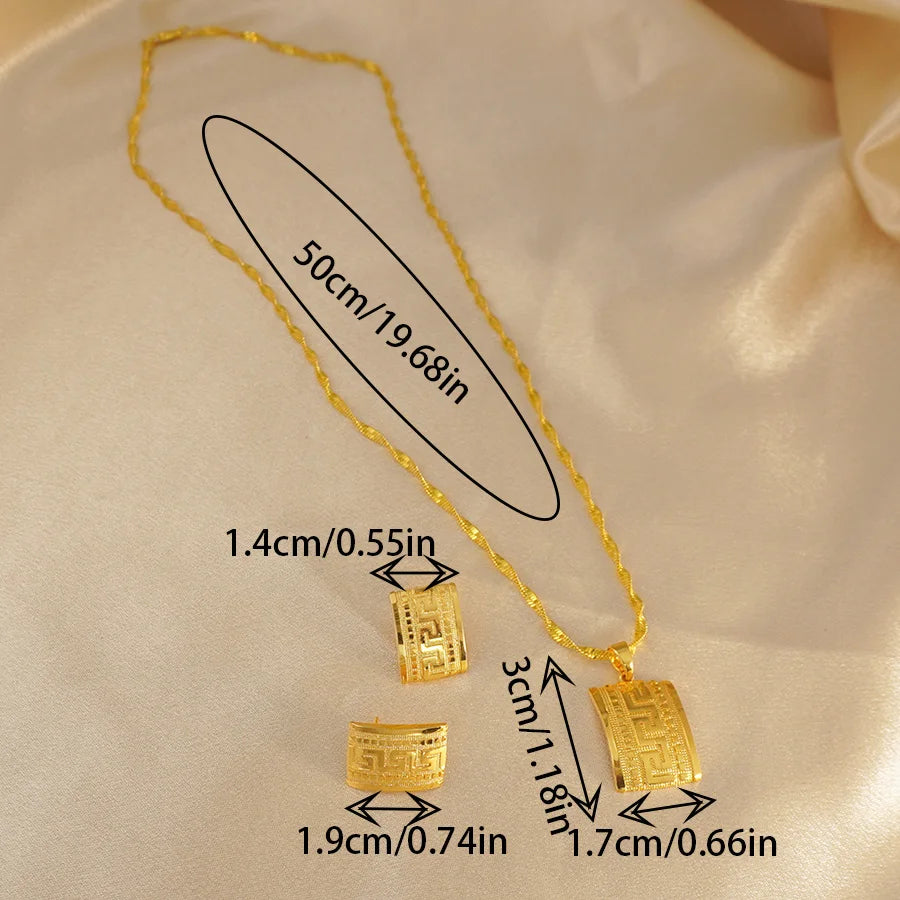Ethiopian Habesha Gold Jewelry Set | Eritrean Square Pendant Necklace & Earrings for Women