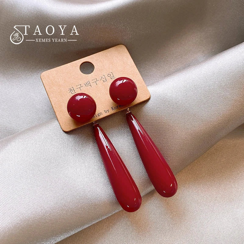 Wine Red Pearl Water Drop Pendant Earrings | Gold-Plated Drop Earrings for Women