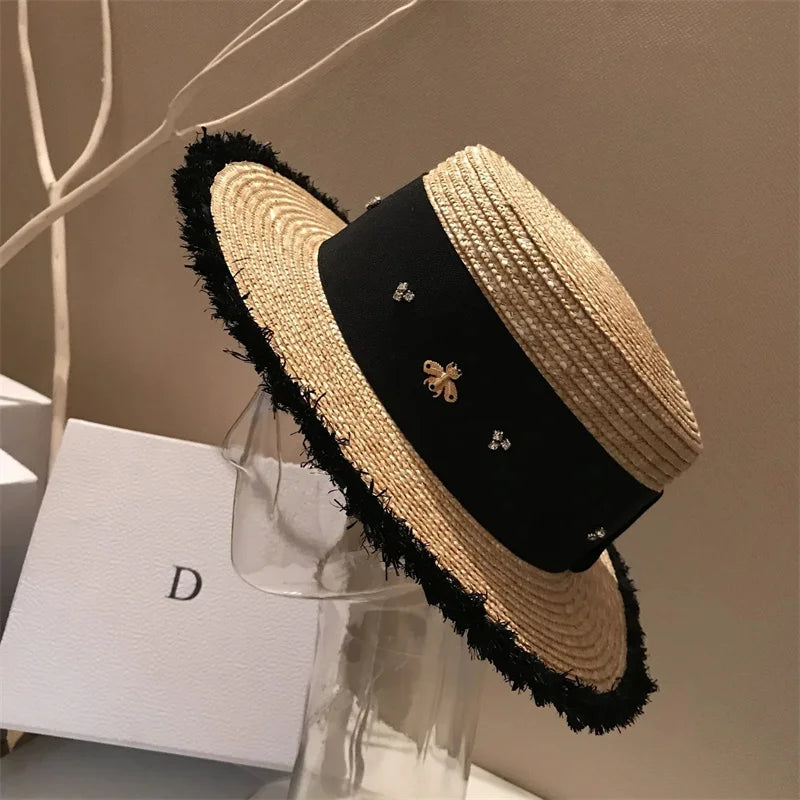 Flat Top French Straw Sun Hat