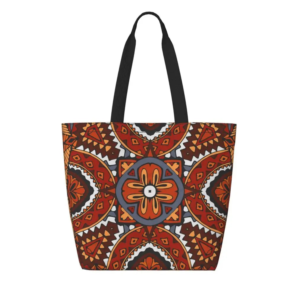 African Ankara Print Canvas Tote Bag | Washable Bohemian Shoulder Shopper