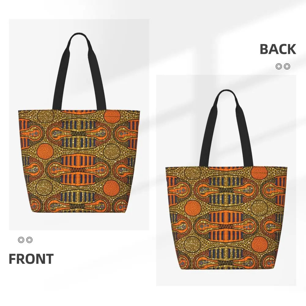 African Ankara Print Canvas Tote Bag | Washable Bohemian Shoulder Shopper