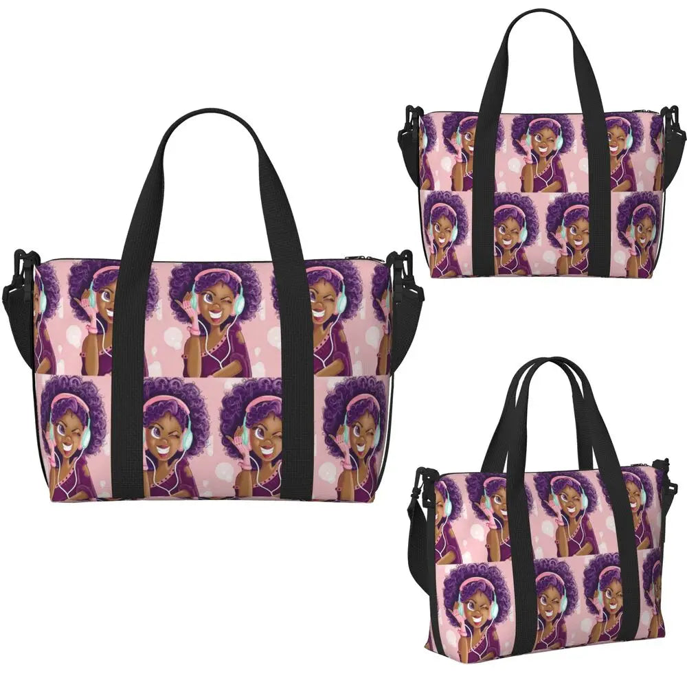 African American Woman Large Capacity Tote Bag | Beach, Gym & Travel Duffle