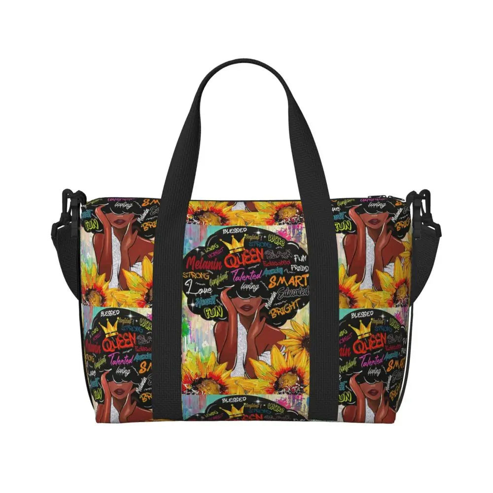 African American Woman Large Capacity Tote Bag | Beach, Gym & Travel Duffle