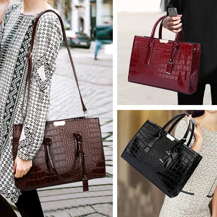 Crocodile-Embossed Structured Tote Bag | Large Capacity Shoulder Bag for Women