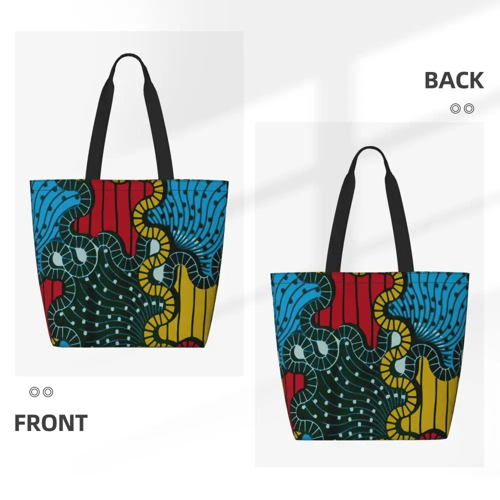 African Ankara Print Canvas Tote Bag | Washable Bohemian Shoulder Shopper