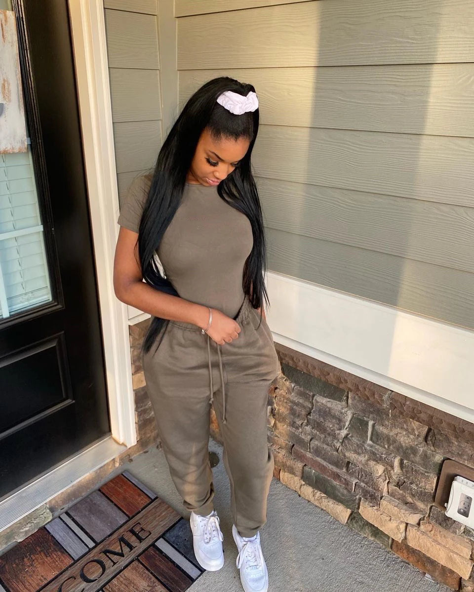 Solid Color Slim Tee & Jogger Pants Set