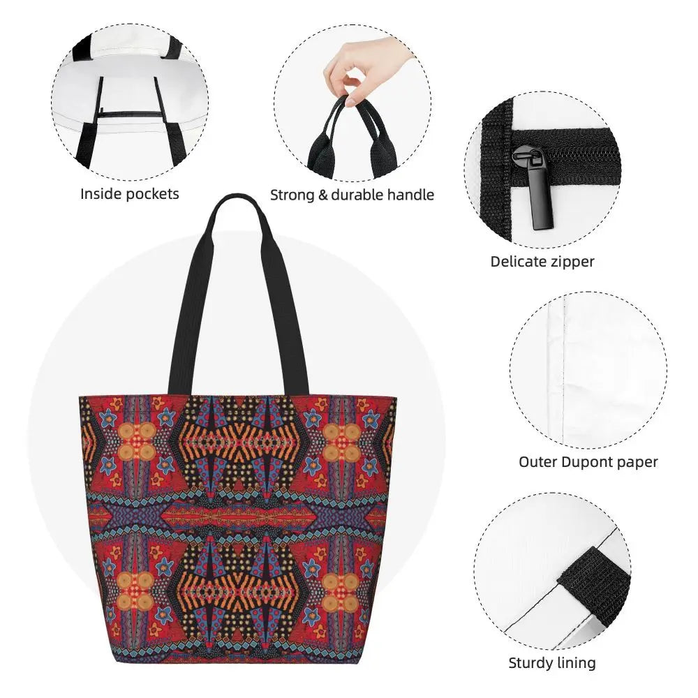 African Ankara Print Canvas Tote Bag | Washable Bohemian Shoulder Shopper