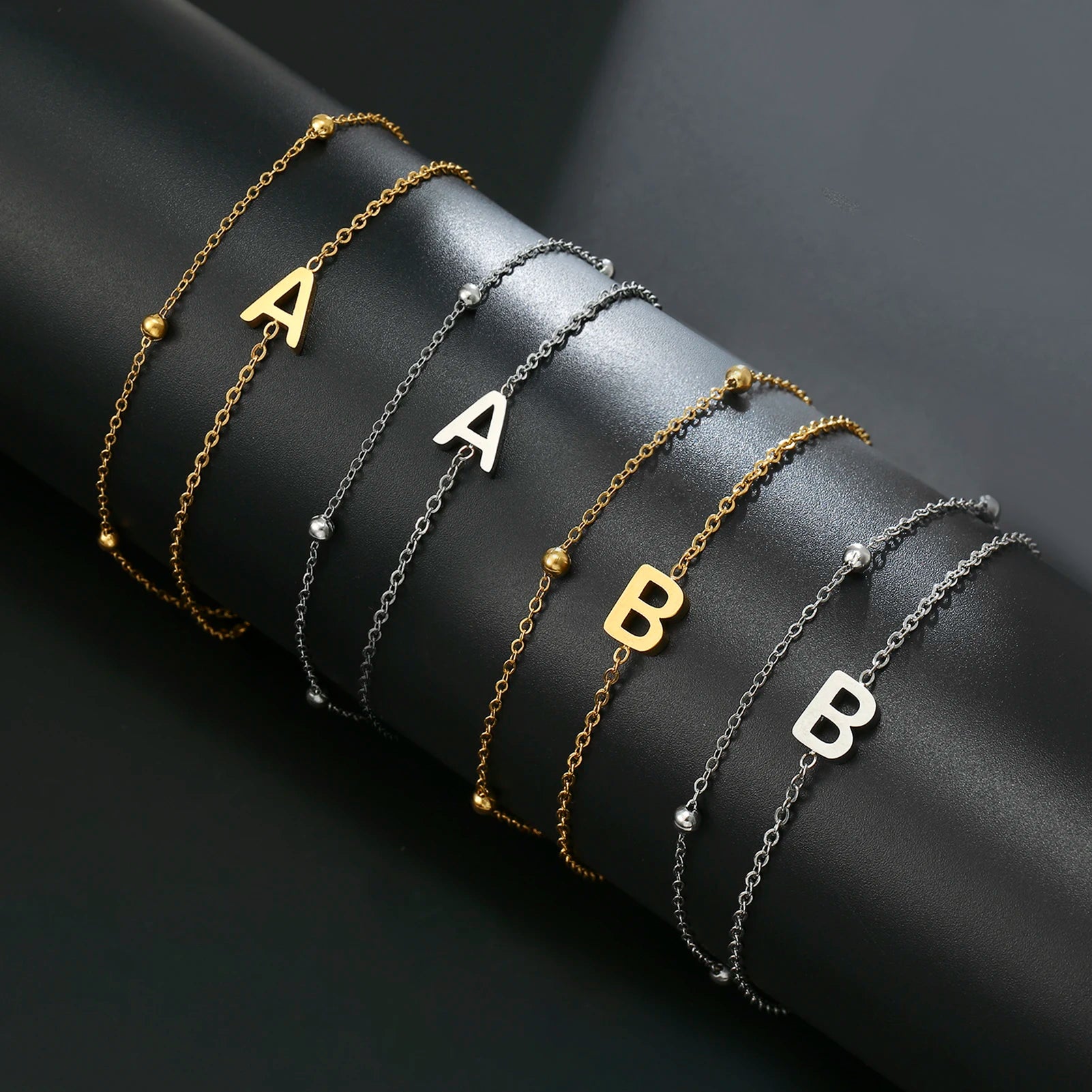 Initial Letter Double Chain Bracelet | Stainless Steel Bracelet for Women — Bling Mecca