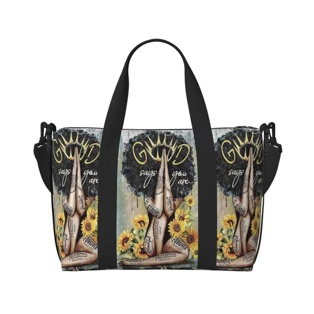 African American Woman Large Capacity Tote Bag | Beach, Gym & Travel Duffle