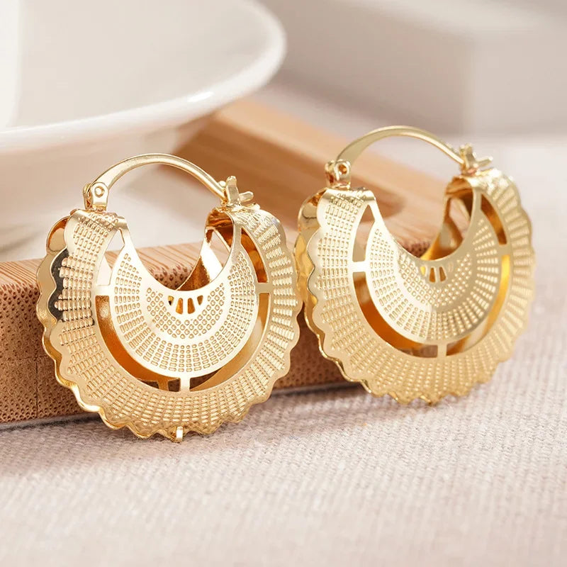 CZ Hollow Flower Hoop Earrings | Elegant Cubic Zirconia Ethnic Style Earrings for Women