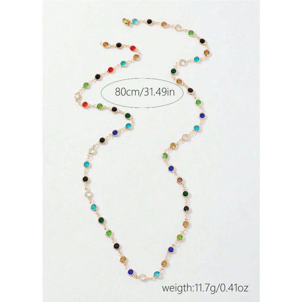 Colorful Long Tassel Rhinestone Choker Necklace | Boho Crystal Zircon Statement Necklace for Women