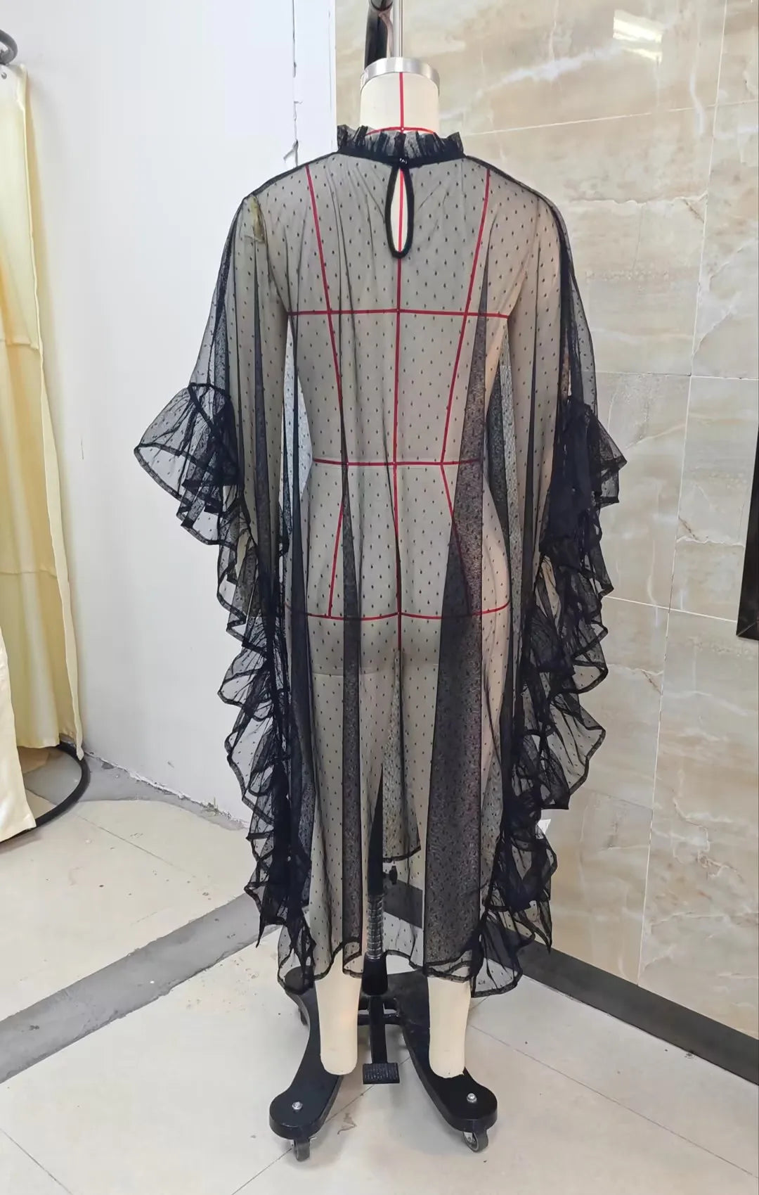 Sheer Ruffle Trim Poncho Cover-Up | Flowy Cape Shawl for Women