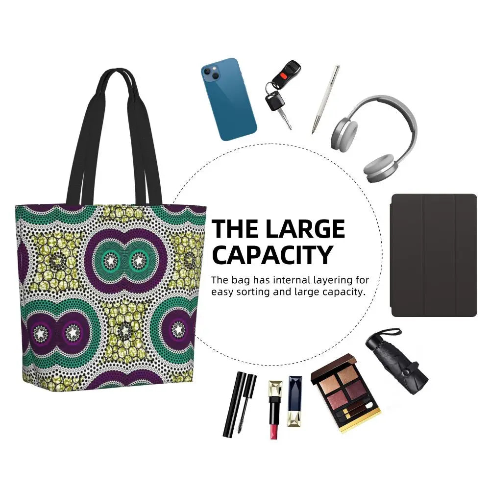 African Ankara Print Canvas Tote Bag | Washable Bohemian Shoulder Shopper
