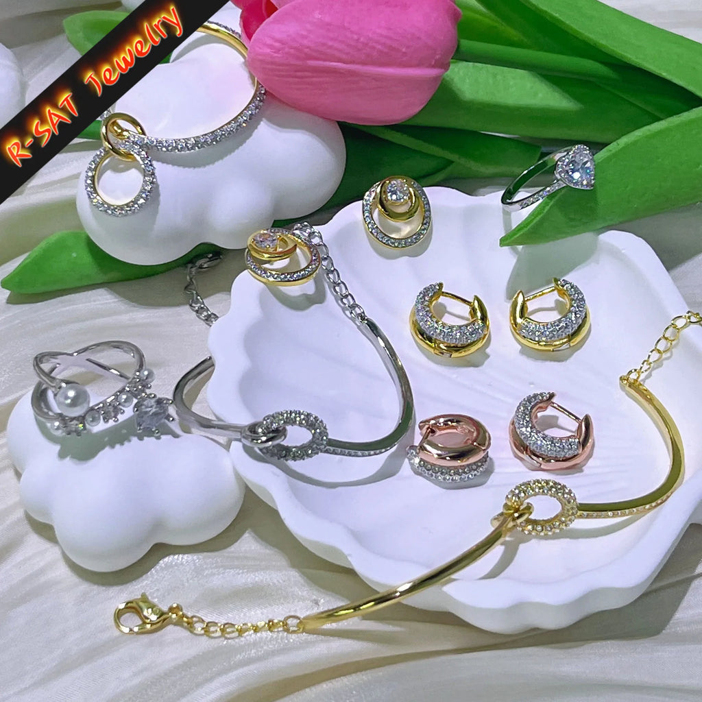 Crystal Water Drop Jewelry Set | Earrings, Rings, Necklace & Bracelet for Women