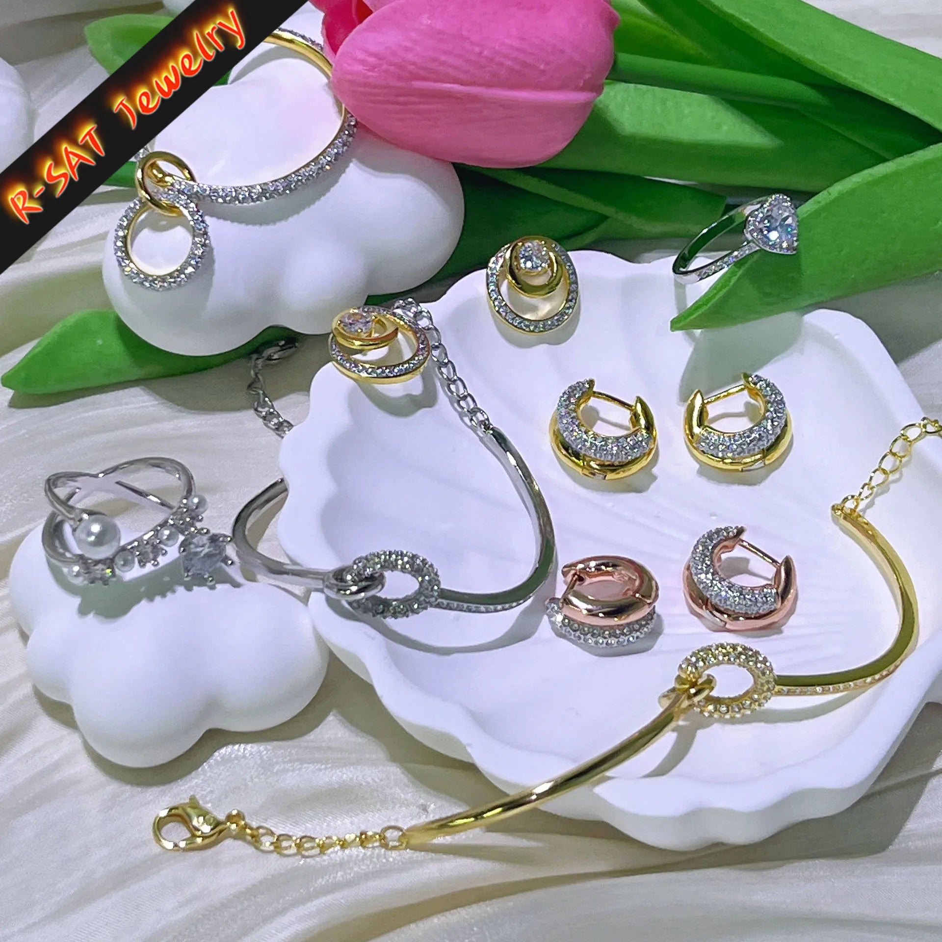 Crystal Water Drop Jewelry Set | Earrings, Rings, Necklace & Bracelet for Women
