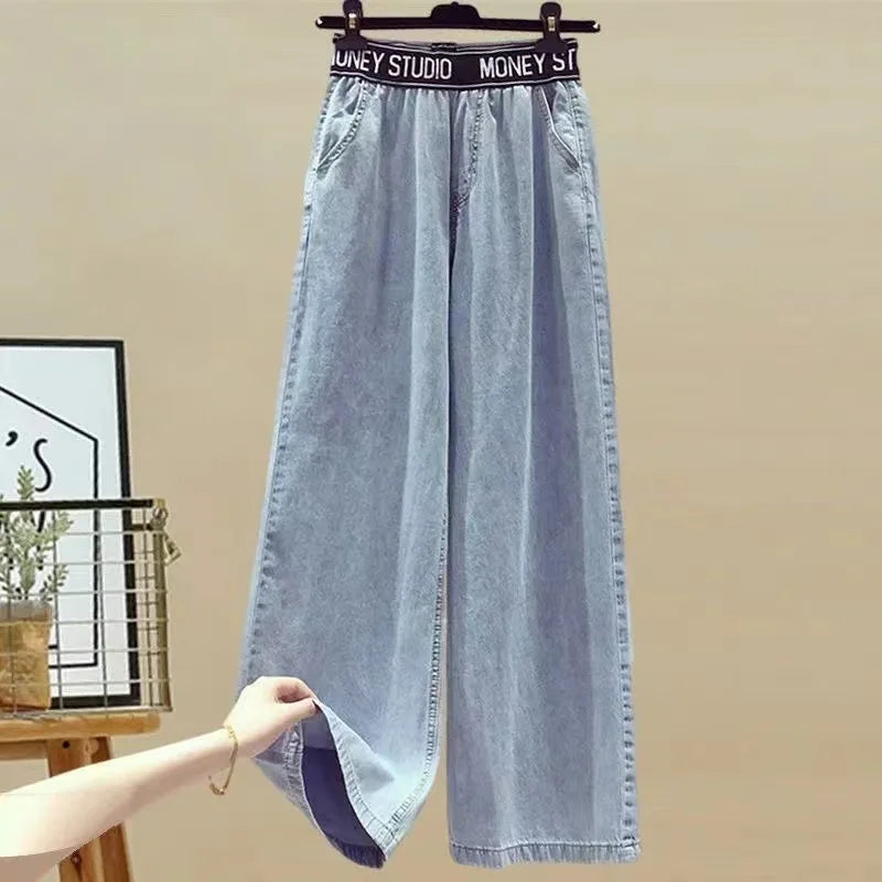Lace-Up V-Neck Shirt & Wide Leg Denim Trousers Set | Elegant 2-Piece for Women