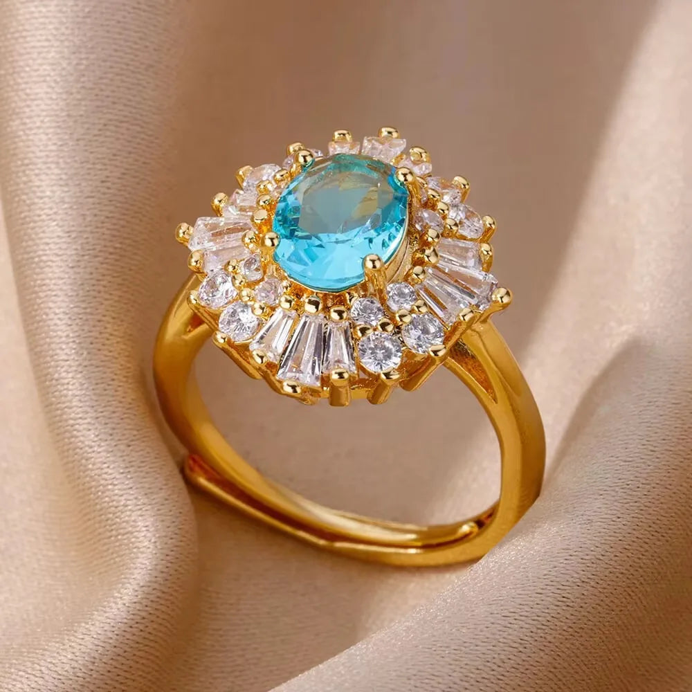 Vintage Geometric Zircon Ring Collection | Gold-Plated Stainless Steel Open Rings for Women