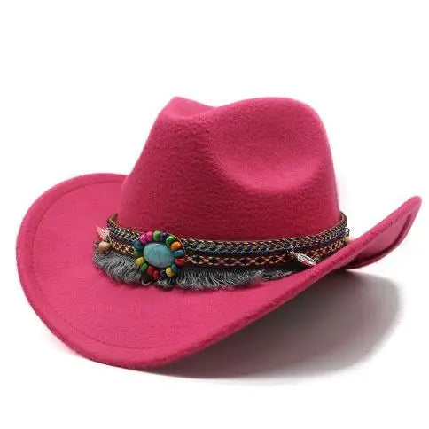 Wool Tassel Belt Western Fedora Hat