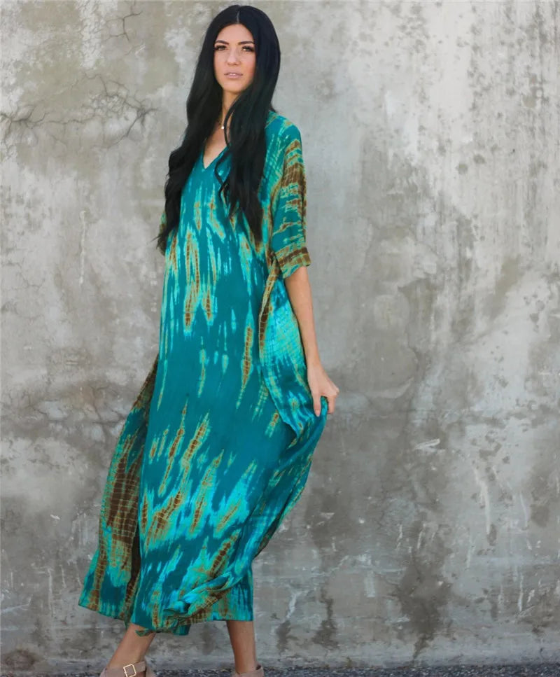 Bohemian Striped Beach Dress | Printed Kaftan Swimsuit Cover Up for Women