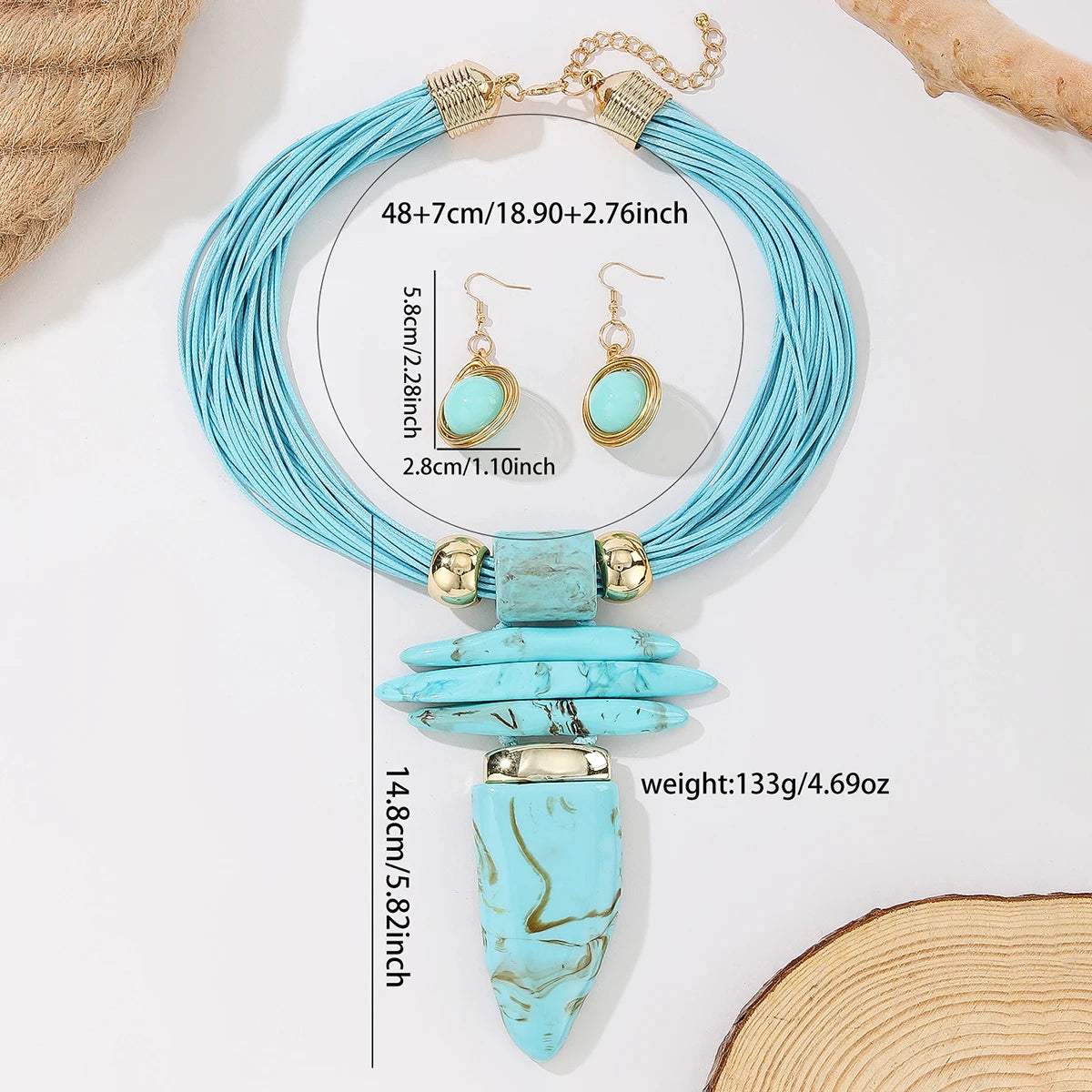 Western Turquoise Jewelry Set | Statement Necklace & Earrings