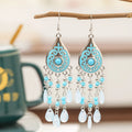 Boho Water Drop Bead Tassel Dangle Earrings | Colorful Ethnic Art Earrings for Women