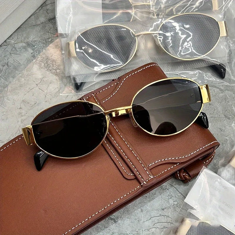 Trendy Oval Sunglasses | Metal Frame UV400 Shades for Women