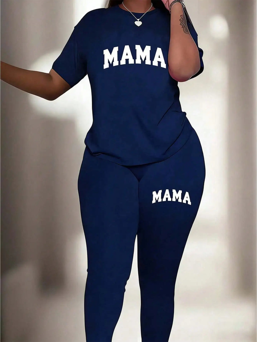 Letter Print T-Shirt & Pants Two-Piece Set
