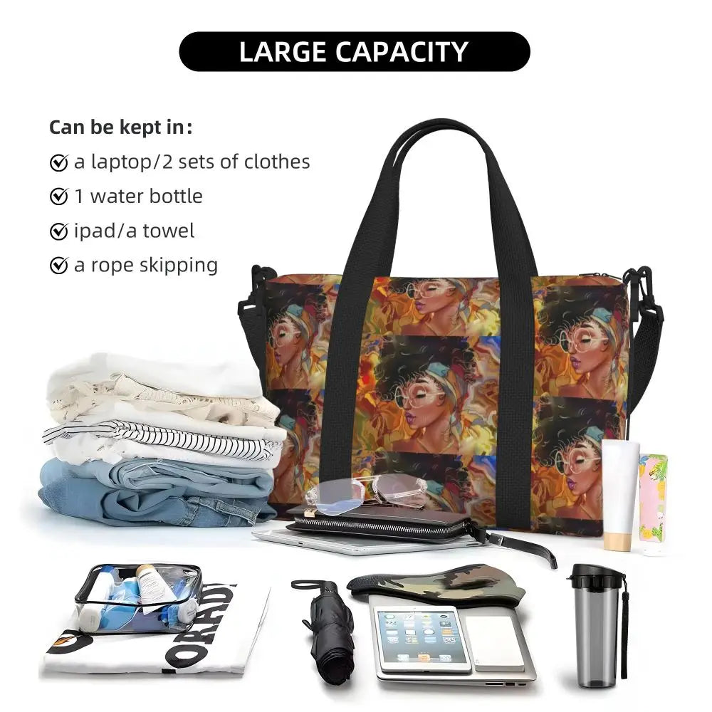 African American Woman Large Capacity Tote Bag | Beach, Gym & Travel Duffle