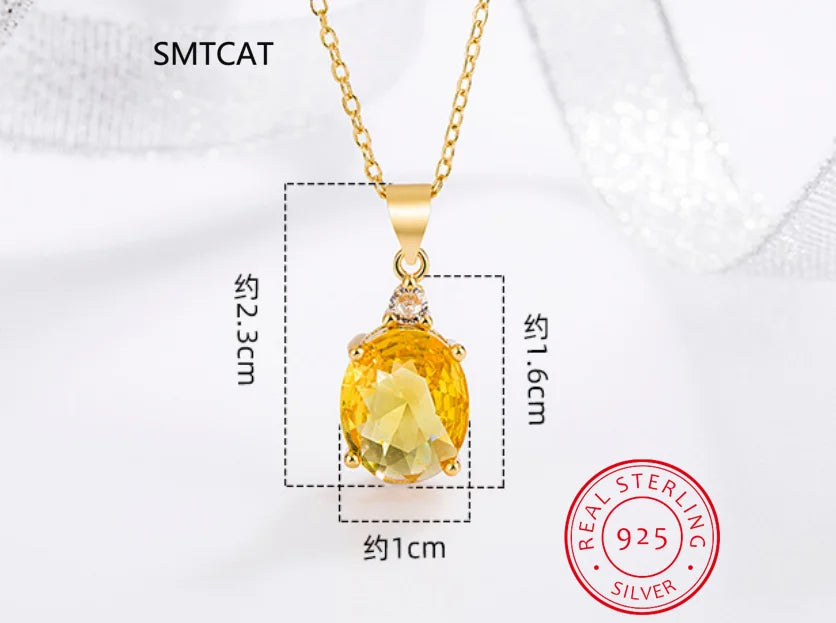 Citrine Pendant Necklace | 925 Sterling Silver Zircon Crystal Necklace for Women