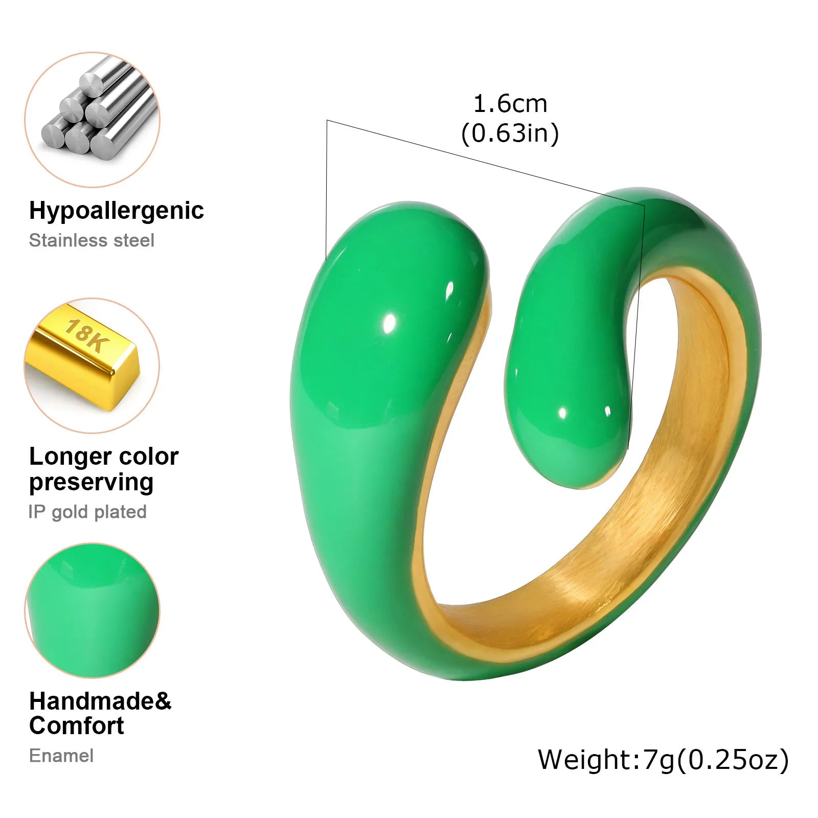 Chunky Enamel Crossover Ring | Bold Geometric Stainless Steel Stackable Ring for Women