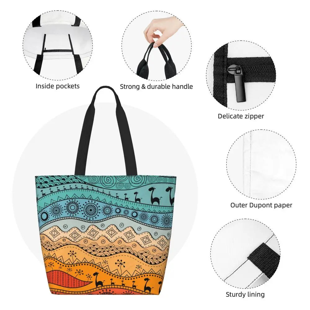 African Ankara Print Canvas Tote Bag | Washable Bohemian Shoulder Shopper