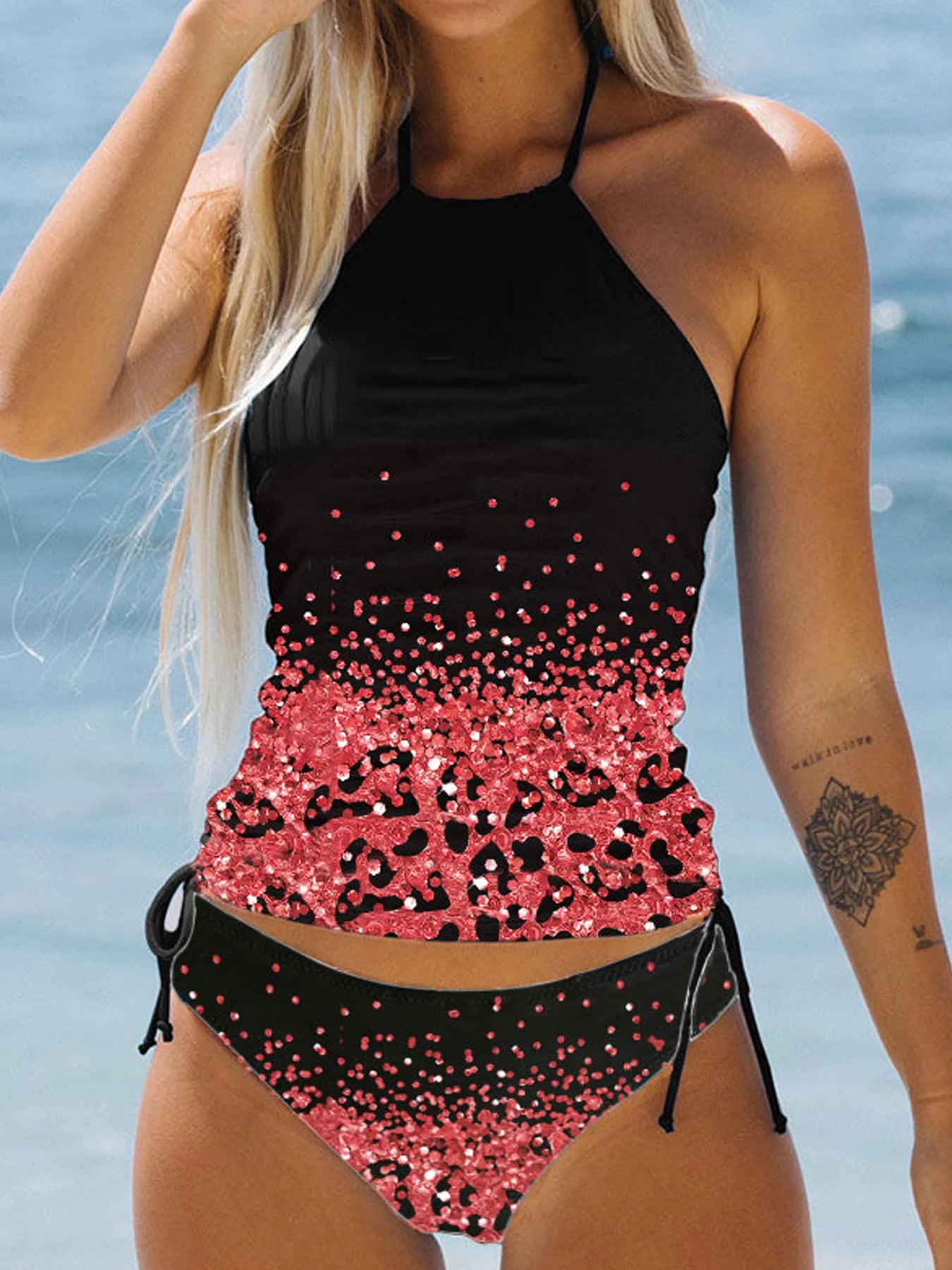 Printed Halter Tankini Set | 2-Piece High Waist Swimsuit for Women
