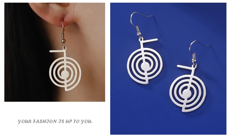 Geometric Spiral Symbol Stainless Steel Earrings | Yoga Power Drop Earrings for Women