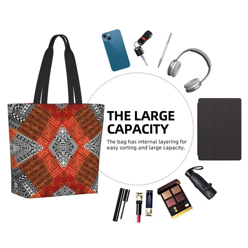 African Ankara Print Canvas Tote Bag | Washable Bohemian Shoulder Shopper