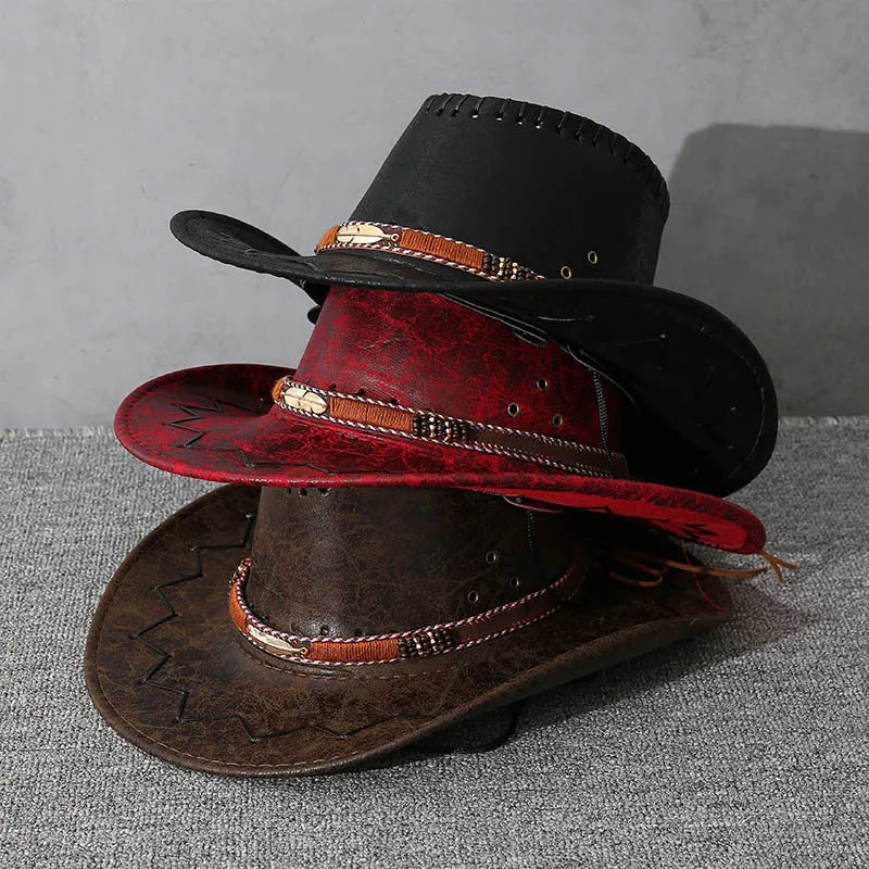 Vintage Faux Leather Western Cowboy Hat