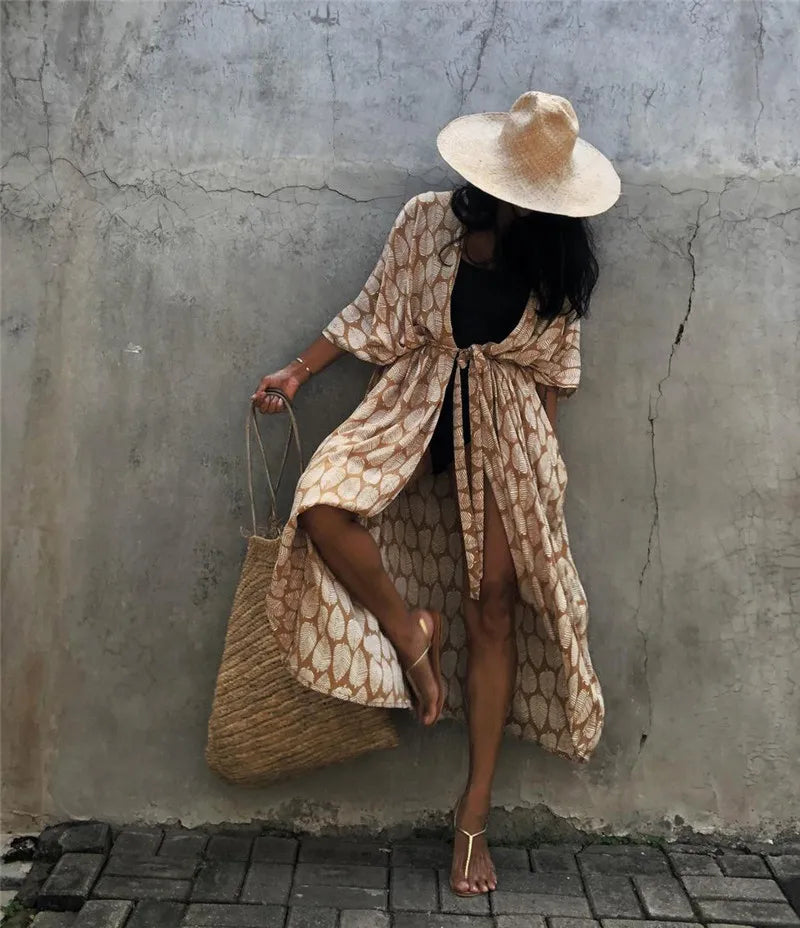 Kimono Beach Cover-Up | Boho Open Front Swimsuit Cover Up for Women