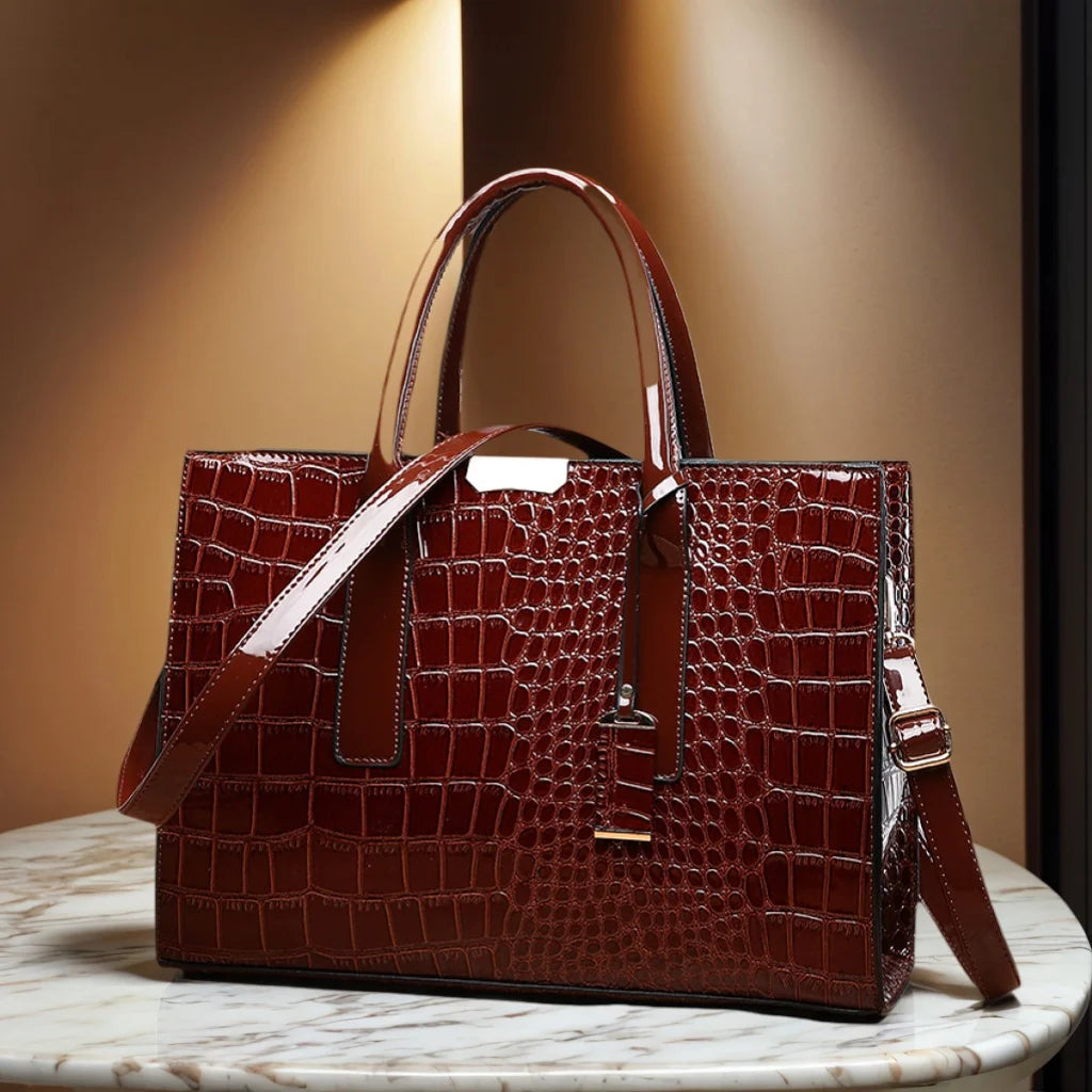 Crocodile-Embossed Structured Tote Bag | Large Capacity Shoulder Bag for Women