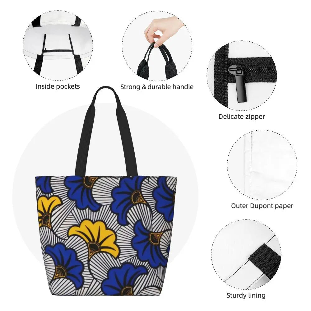 African Ankara Print Canvas Tote Bag | Washable Bohemian Shoulder Shopper
