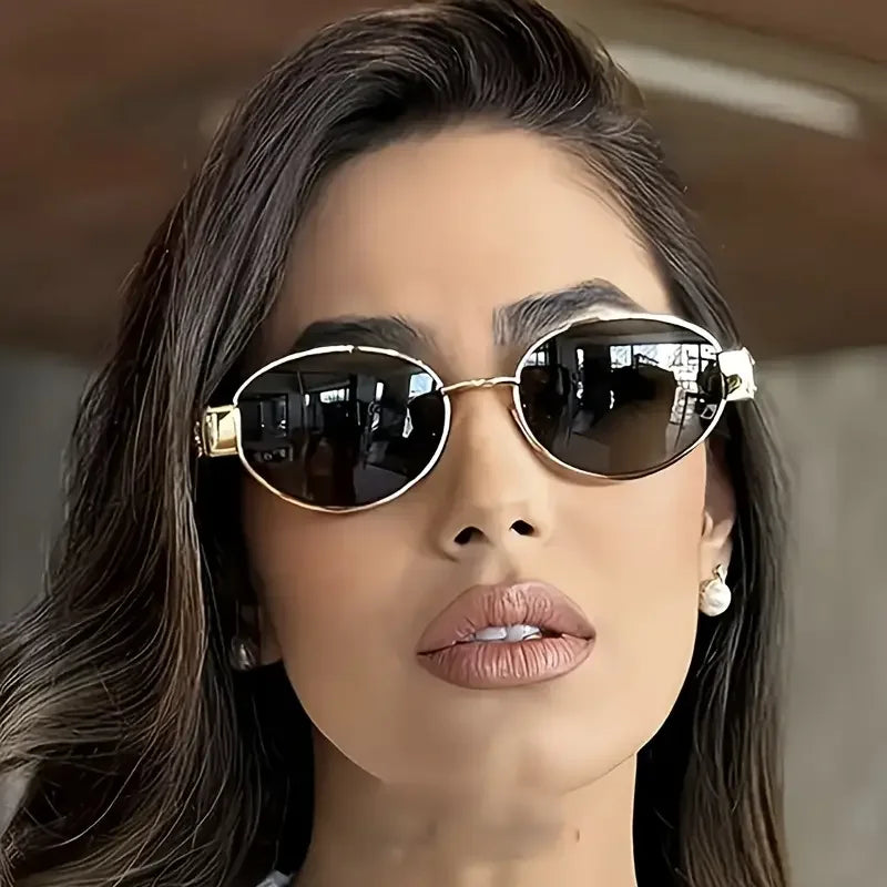 Trendy Oval Sunglasses | Metal Frame UV400 Shades for Women