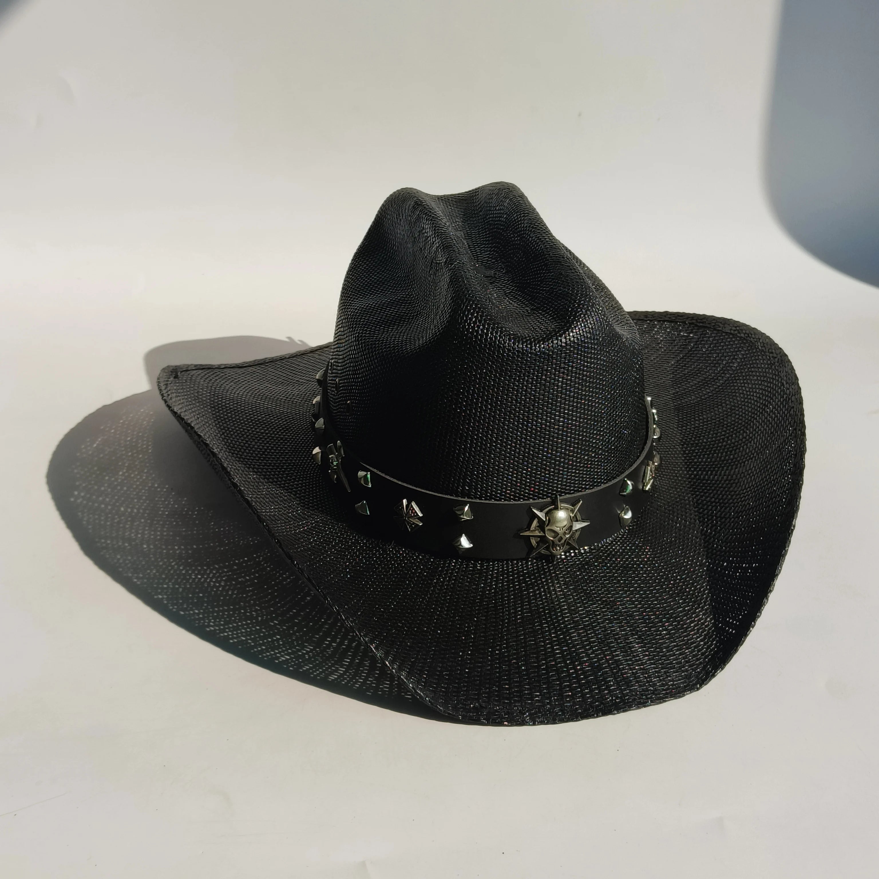 Western Straw Cowboy Hat with Turquoise Bolo Tie
