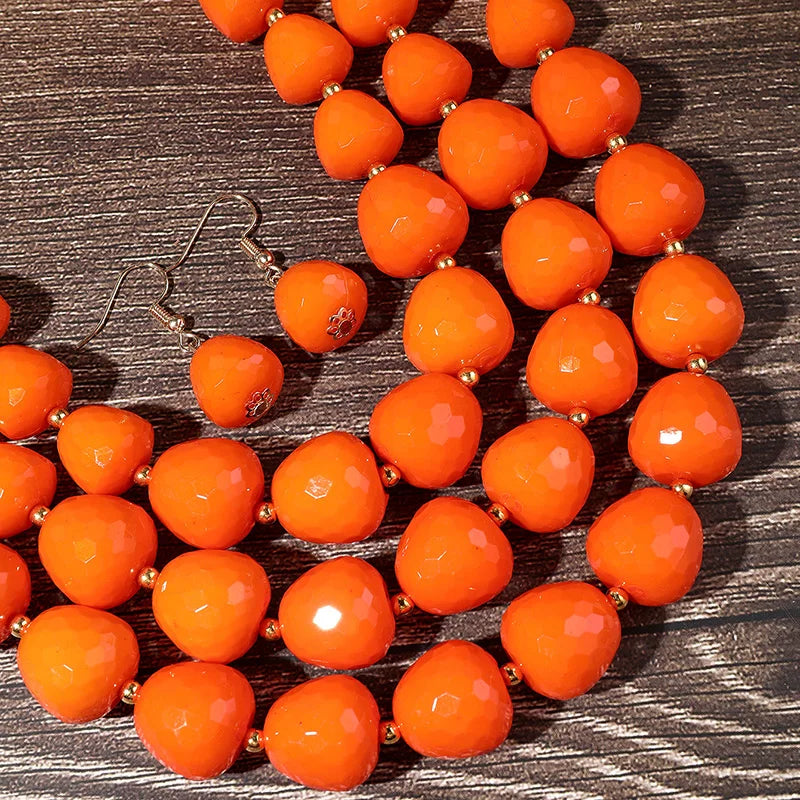 Layered Beaded Necklace & Earrings Set | Bold Resin Jewelry Set for Women