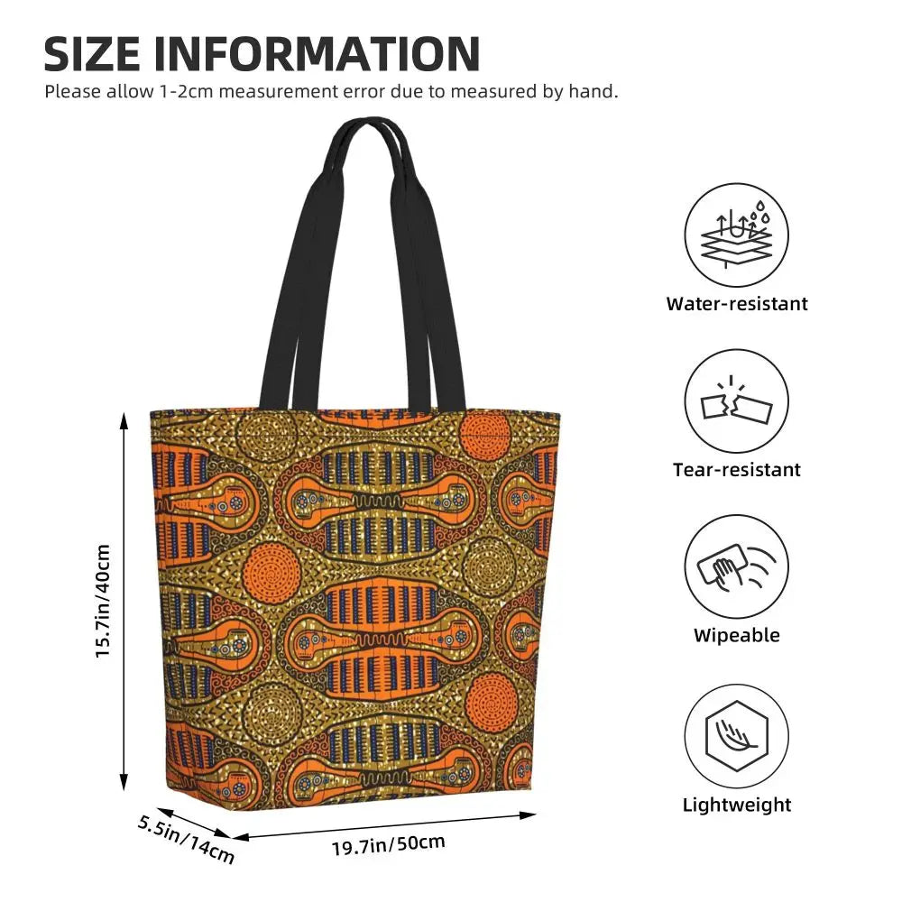 African Ankara Print Canvas Tote Bag | Washable Bohemian Shoulder Shopper